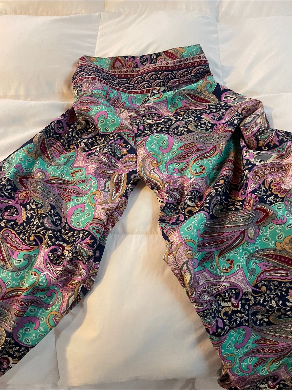 Paisley Print Silk trousers in Teal, Purple & Pink - Picture 5 of 7